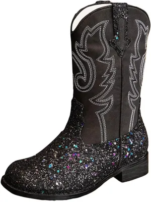 Girls Cowgirl Boots Mid Calf Square Toe Western Boot for Kids Glitter Cowboy Boots Party Toddler Girls Riding Shoes