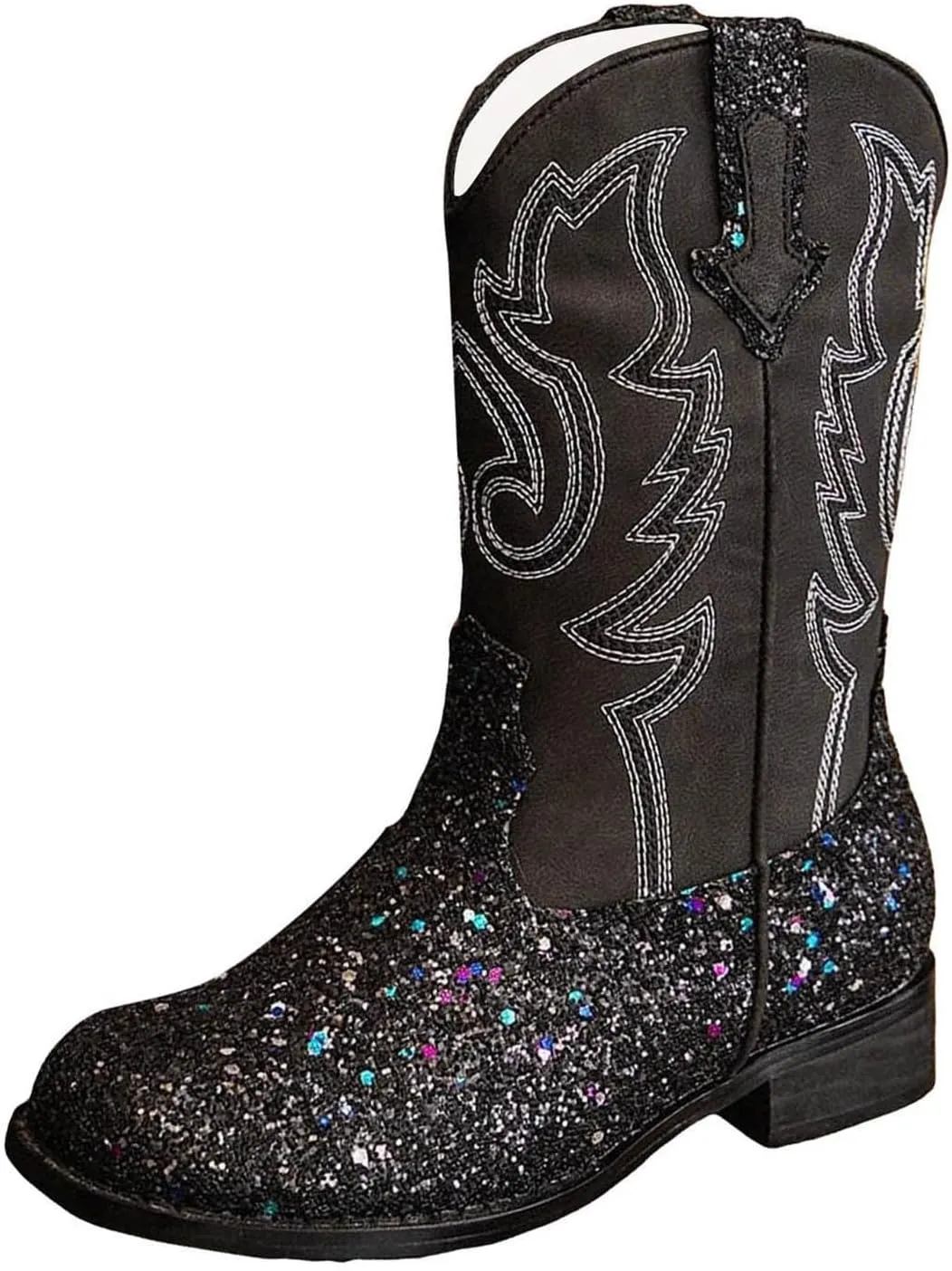 Girls Cowgirl Boots Mid Calf Square Toe Western Boot for Kids Glitter Cowboy Boots Party Toddler Girls Riding Shoes