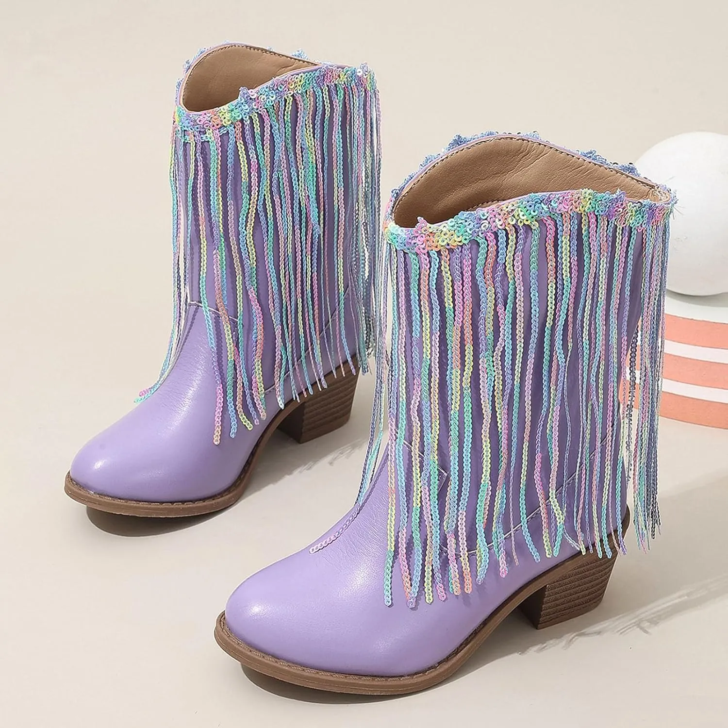 Girls Cowgirl Boots Mid Calf Square Toe Western Boot for Kids Glitter Cowboy Boots Toddler Girls Horse Riding Shoes