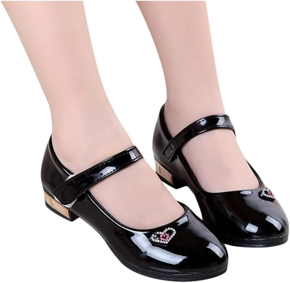 Girls Dress Shoes Mary Jane Shoes for Girls Low Heel Princess Hook and Loop Dress Shoes Pary Wedding Flat