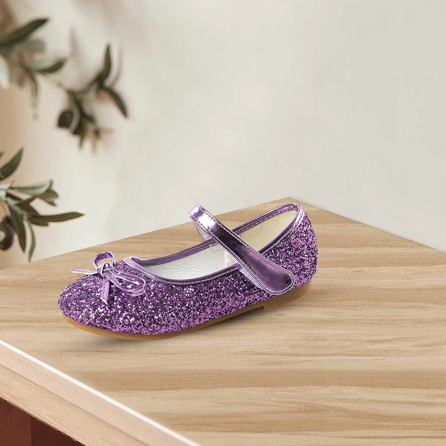 Girls Dress Shoes Princess Glittery Bowknot Low Heel Shoes for Toddler Little Girl Mary Jane Low Heels Footwear