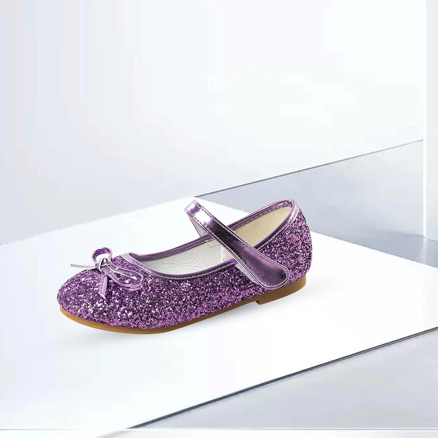 Girls Dress Shoes Princess Glittery Bowknot Low Heel Shoes for Toddler Little Girl Mary Jane Low Heels Footwear