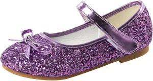 Girls Dress Shoes Princess Glittery Bowknot Low Heel Shoes for Toddler Little Girl Mary Jane Low Heels Footwear