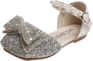 Girls Dress Shoes Strap Drill Bowknot Dance Shoes Middle and Big Kids Half Wrap Sandals Fashion Party Dress Sandals, 5