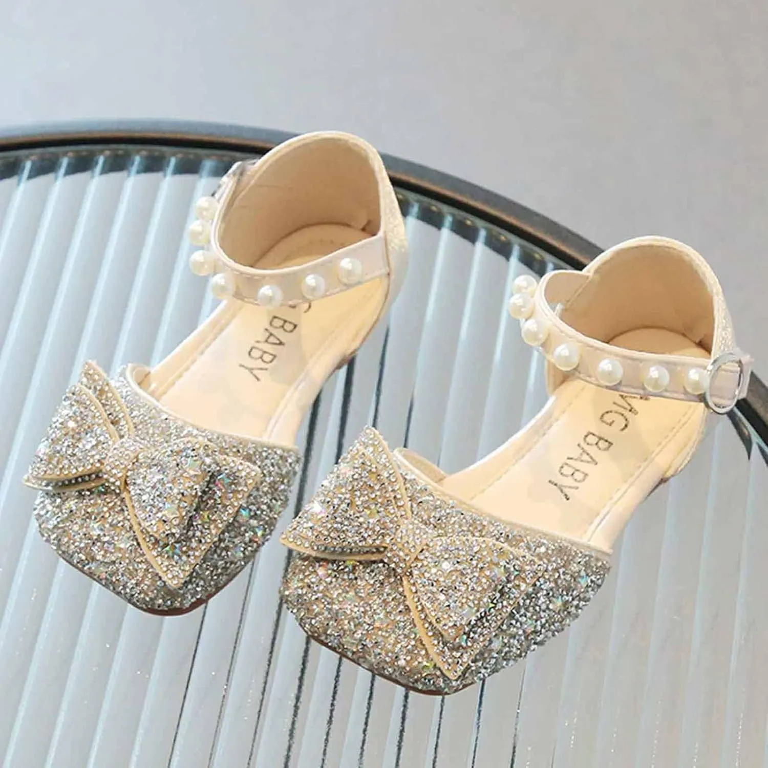Girls Dress Shoes Strap Drill Bowknot Dance Shoes Middle and Big Kids Half Wrap Sandals Fashion Party Dress Sandals, 5