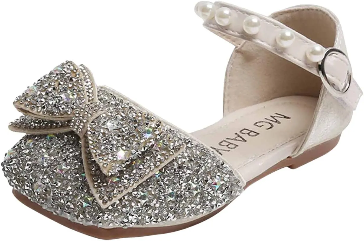 Girls Dress Shoes Strap Drill Bowknot Dance Shoes Middle and Big Kids Half Wrap Sandals Fashion Party Dress Sandals, 5