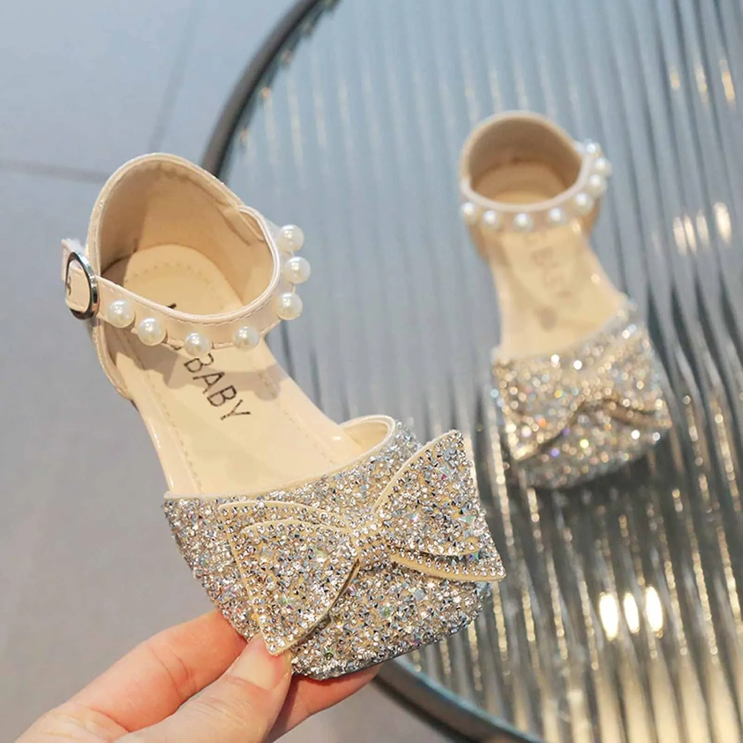 Girls Dress Shoes Strap Drill Bowknot Dance Shoes Middle and Big Kids Half Wrap Sandals Fashion Party Dress Sandals, 5