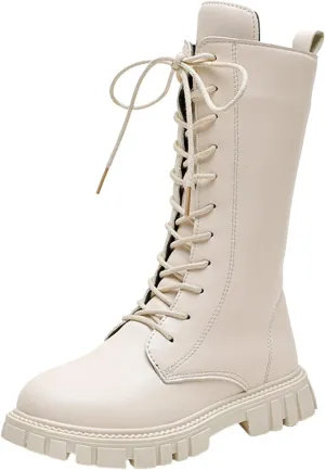 Girls High Boots Kids Low Heel Lace-up Winter Boots Fashion Riding Booties Waterproof Kids Snow Boots Girls Princess Boots