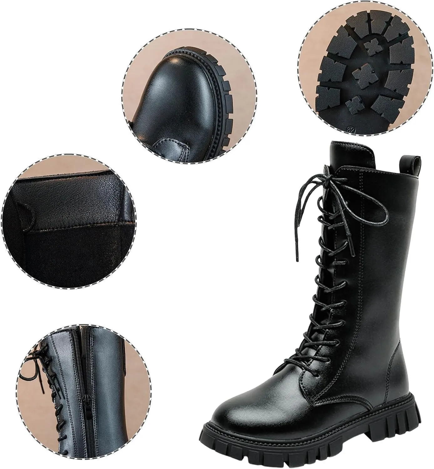 Girls High Boots Kids Low Heel Lace-up Winter Boots Fashion Riding Booties Waterproof Kids Snow Boots Girls Princess Boots