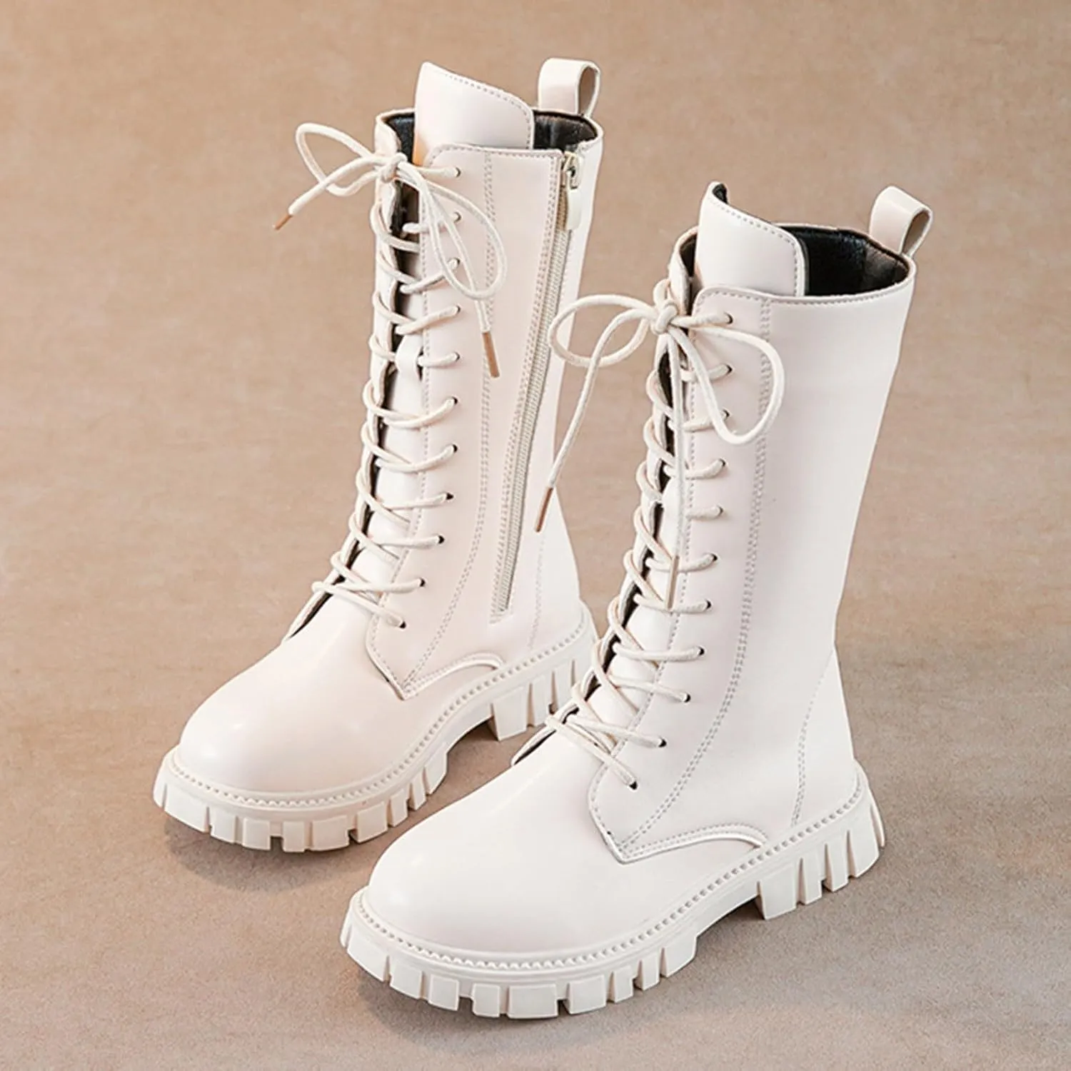 Girls High Boots Kids Low Heel Lace-up Winter Boots Fashion Riding Booties Waterproof Kids Snow Boots Girls Princess Boots