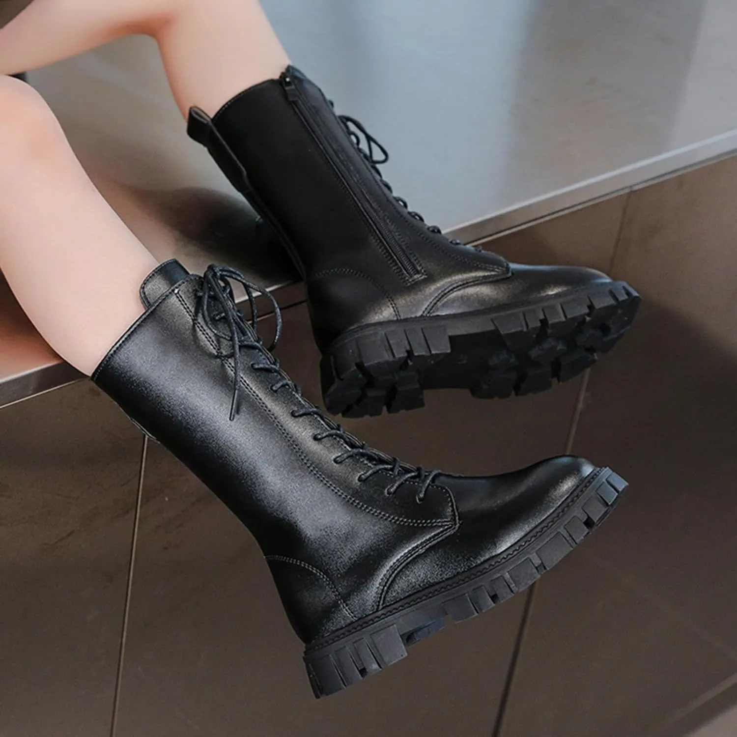 Girls High Boots Kids Low Heel Lace-up Winter Boots Fashion Riding Booties Waterproof Kids Snow Boots Girls Princess Boots