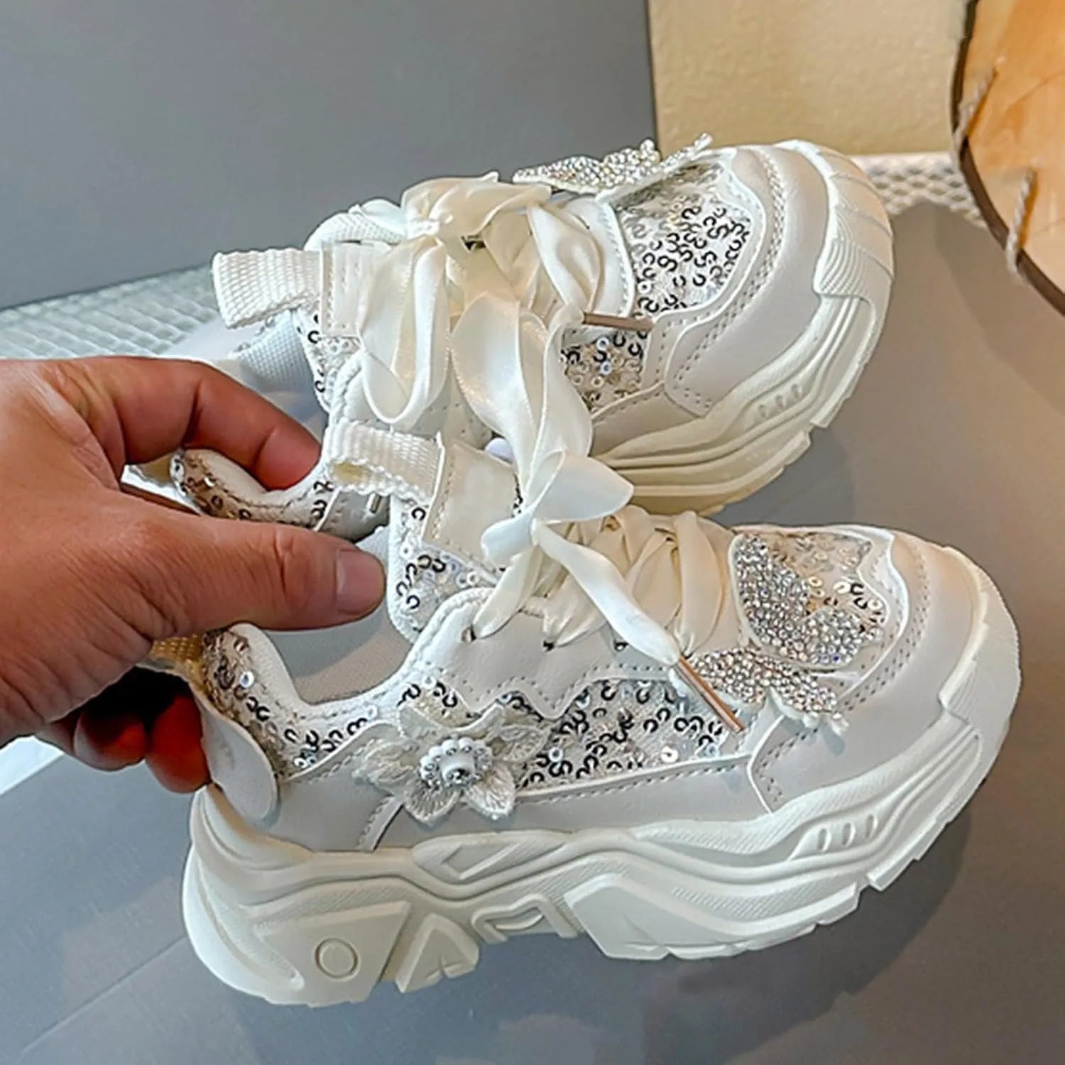 Girls Kids Princess Sneaker Toddler Girl Bow Lace-Up Sport Shoes Outdoor Memory Foam Non Slip Fashion Shoes Casual