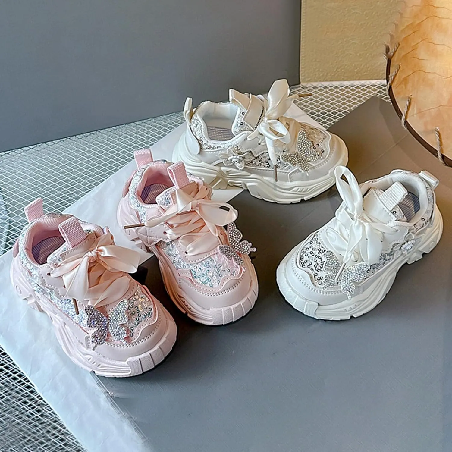 Girls Kids Princess Sneaker Toddler Girl Bow Lace-Up Sport Shoes Outdoor Memory Foam Non Slip Fashion Shoes Casual