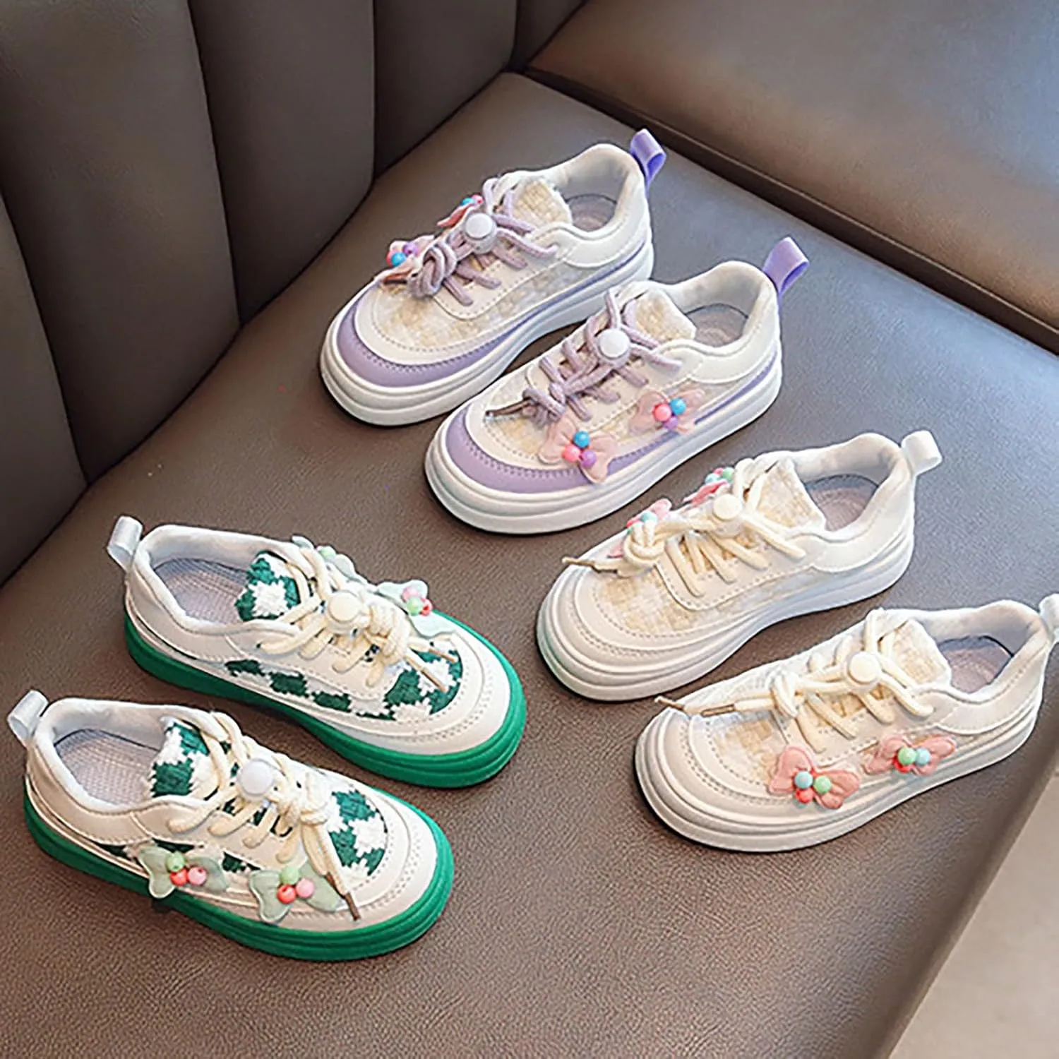 Girls Lace Cute Bow Sneakers Ankle Padded Sole Breathable Sport Shoes Kids School Non Slip First Walking Shoes
