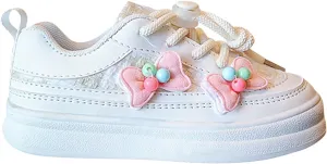 Girls Lace Cute Bow Sneakers Ankle Padded Sole Breathable Sport Shoes Kids School Non Slip First Walking Shoes