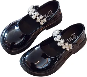 Girl's Mary Jane Dress Ballet Flats with Rhineston Strap for Party Wedding School Toddler Patent Leather Loafers