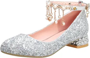 Girls Mary Jane Dress Shoes hinestones Pearls Flower Girl Wedding Low Heels Toddler Little Pool Shoes for Toddlers