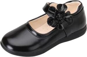 Girl's Mary Jane School niform Shoes Princess Non-Slip Hook and Loop Flower Flat for Birthday Wedding Pary
