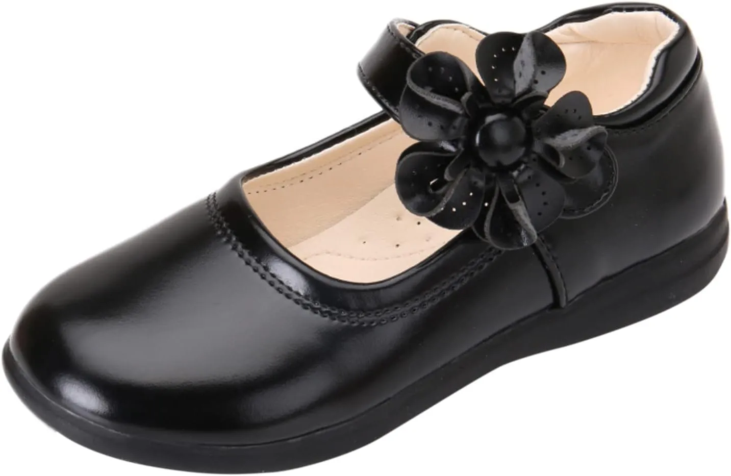 Girl's Mary Jane School niform Shoes Princess Non-Slip Hook and Loop Flower Flat for Birthday Wedding Pary