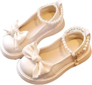 Girls Mary Jane Shoes with Pearls Ankle Strap Toddler Dress Flower Ballet Flat for School Part Wedding Ballerina