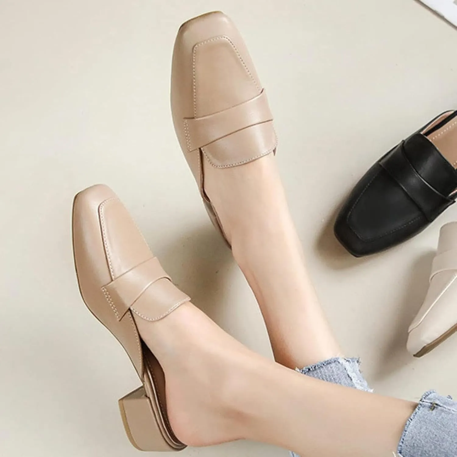 Girl's Mule Sandals, Ultra-fine Fiber Square Toe High Heels, Women's Backless Loafer Office Slippers