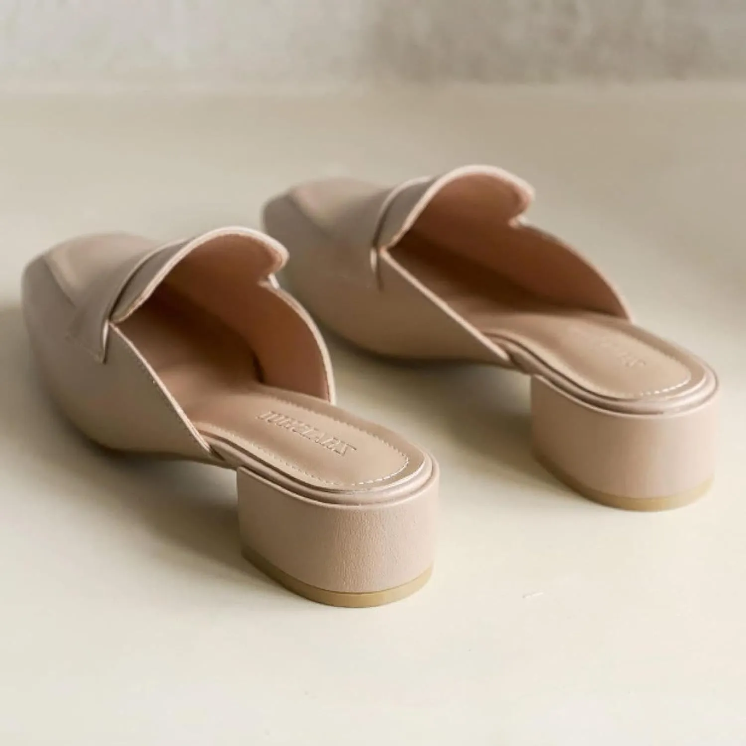 Girl's Mule Sandals, Ultra-fine Fiber Square Toe High Heels, Women's Backless Loafer Office Slippers