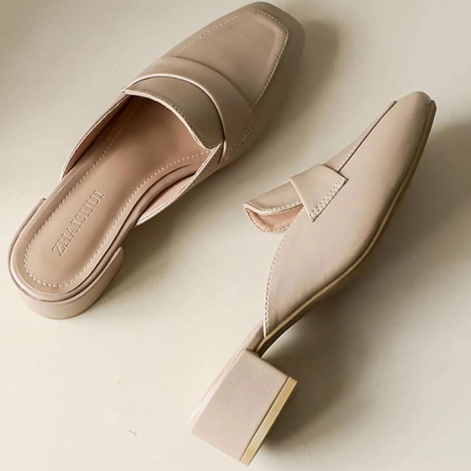 Girl's Mule Sandals, Ultra-fine Fiber Square Toe High Heels, Women's Backless Loafer Office Slippers