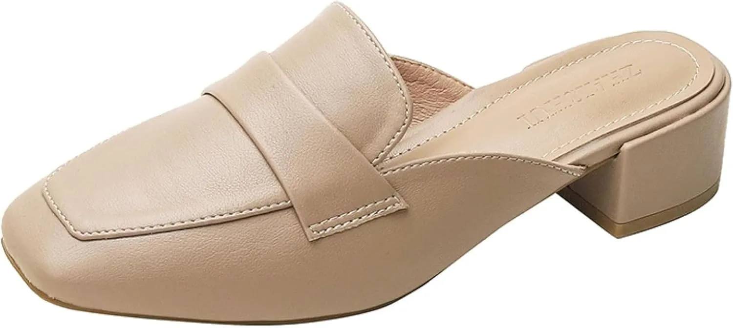 Girl's Mule Sandals, Ultra-fine Fiber Square Toe High Heels, Women's Backless Loafer Office Slippers