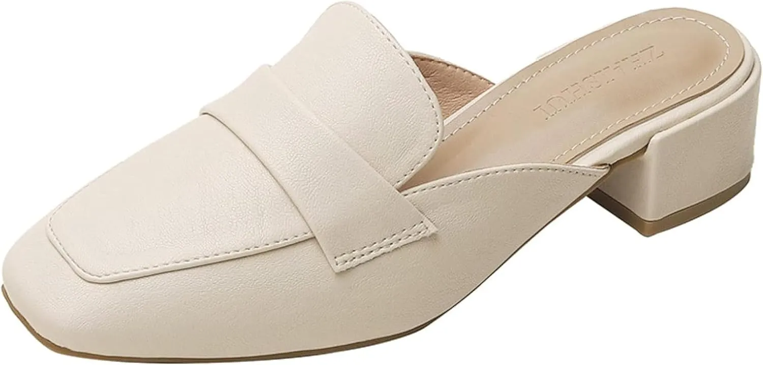 Girl's Mule Sandals, Ultra-fine Fiber Square Toe High Heels, Women's Backless Loafer Office Slippers