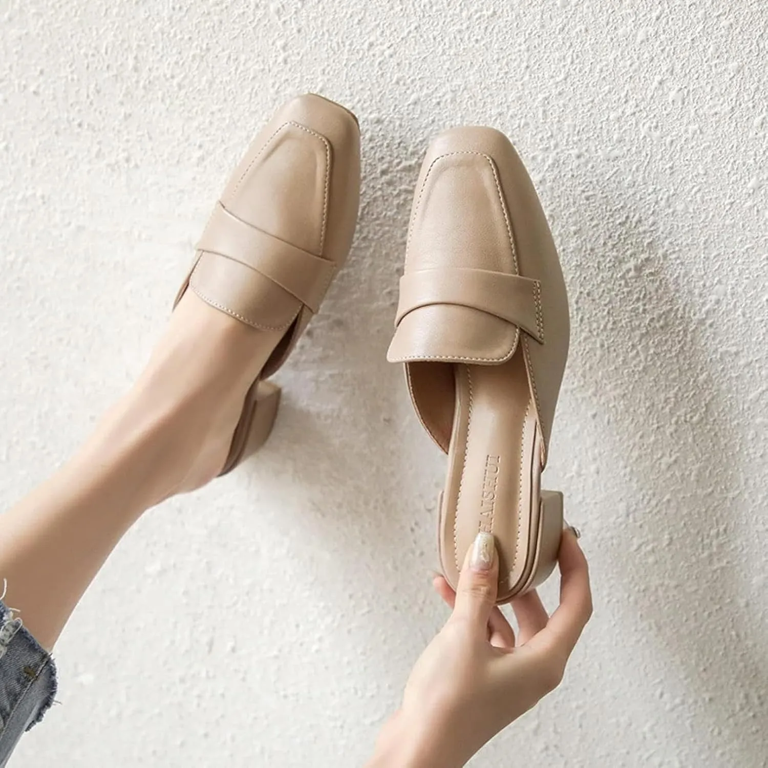 Girl's Mule Sandals, Ultra-fine Fiber Square Toe High Heels, Women's Backless Loafer Office Slippers