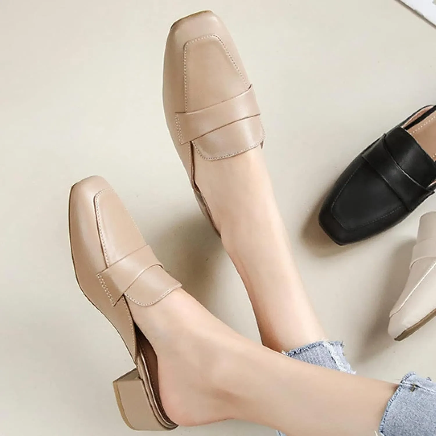 Girl's Mule Sandals, Ultra-fine Fiber Square Toe High Heels, Women's Backless Loafer Office Slippers