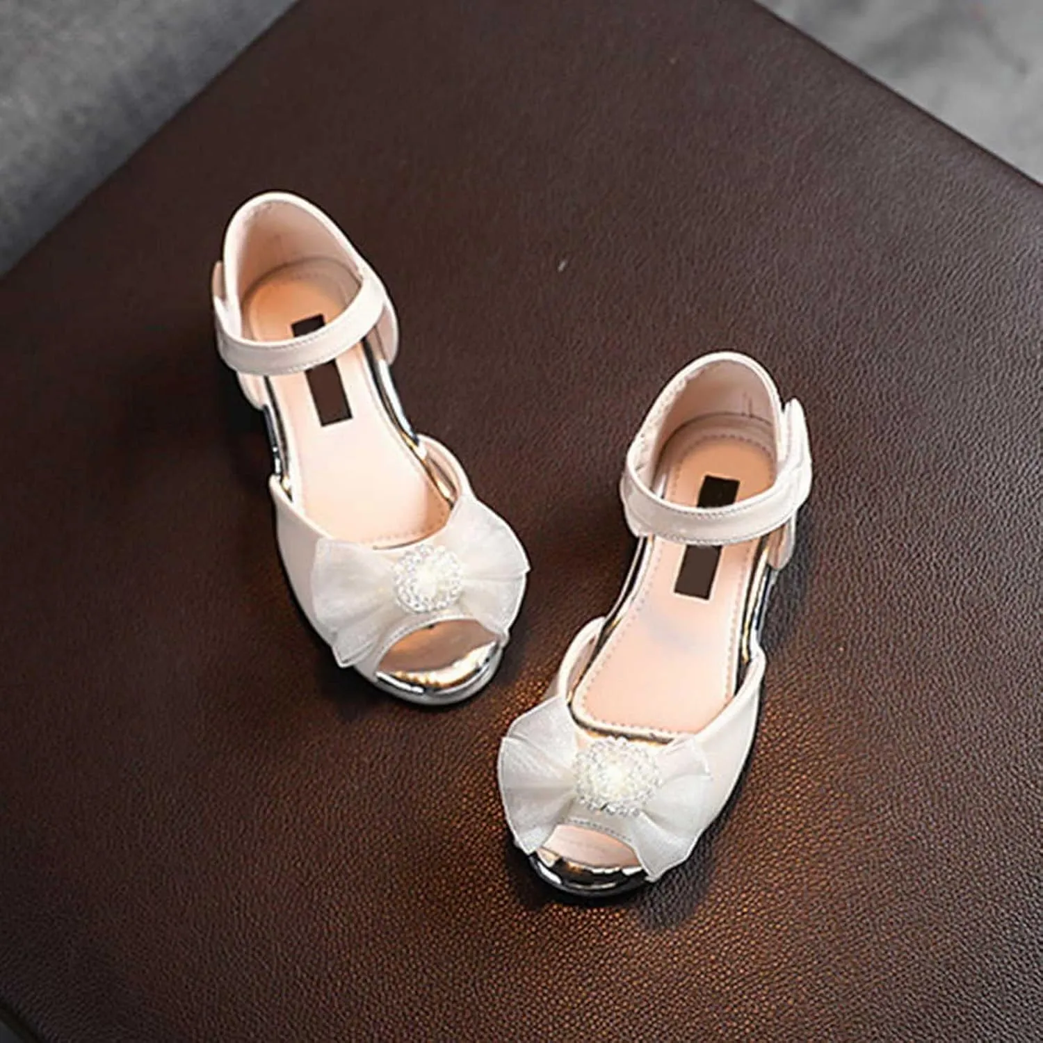 Girls Open Toe Heels Dress Shoes Flower Girl Mary Jane Sandals Wedding Pary Princess Shoes for Toddler Kids