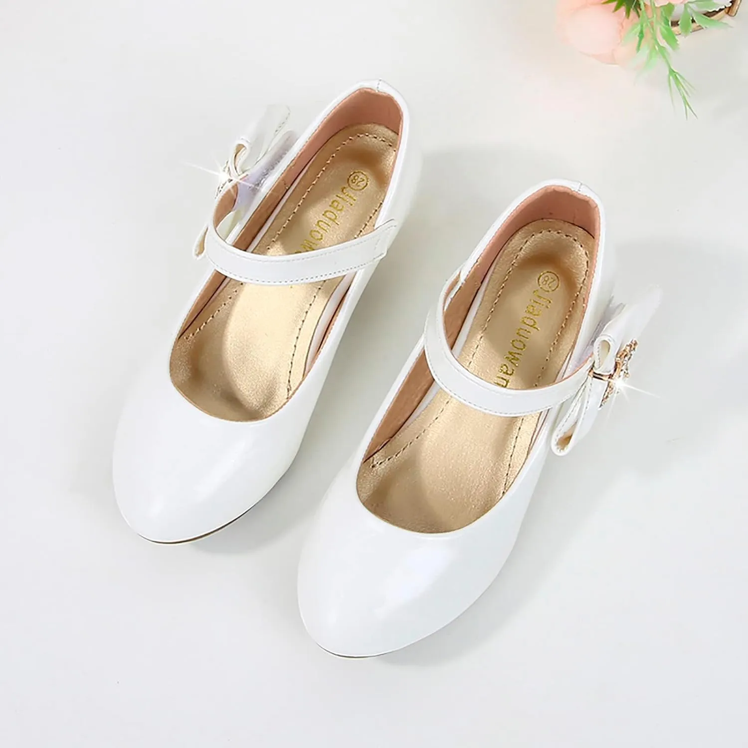 Girls Paten Leather Dress Shoes Low Heels Toddler Mary Jane Shoes Flower Shoes with Bow for School Part Wedding
