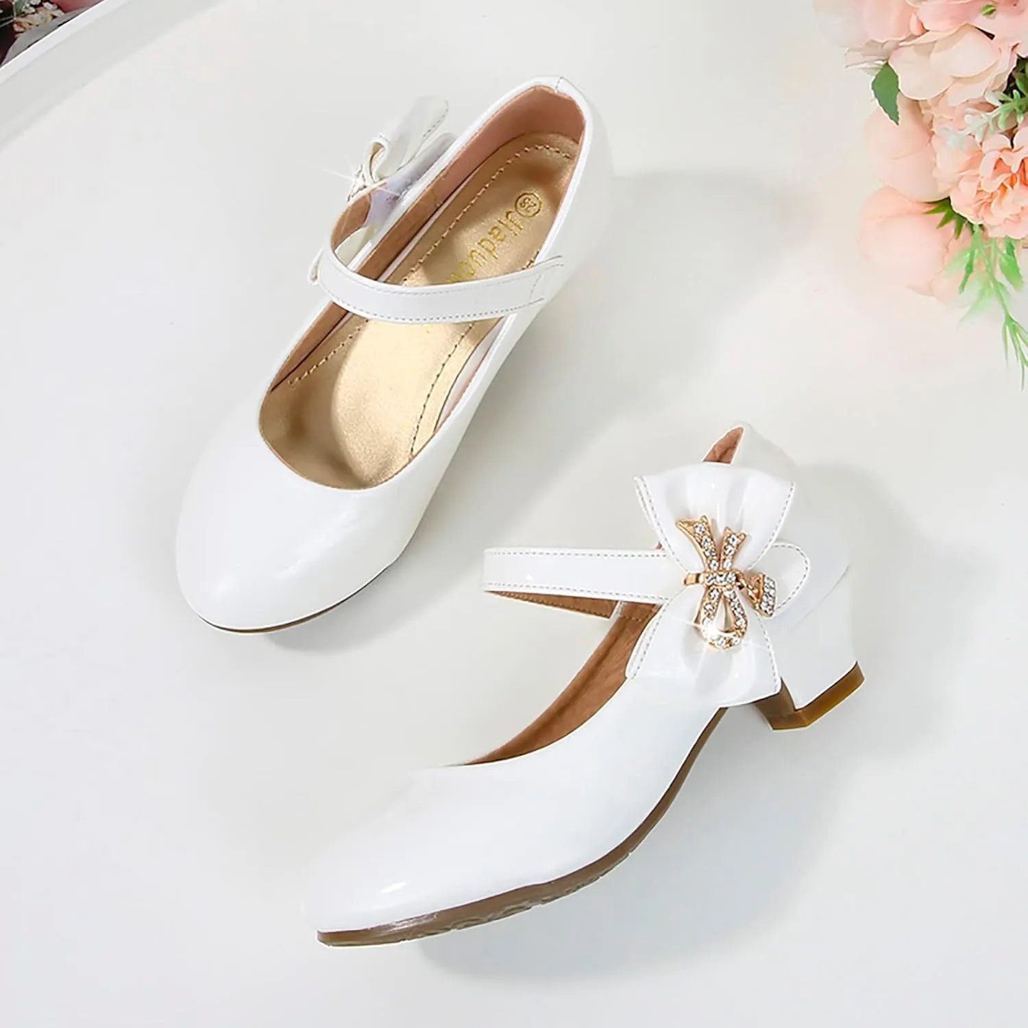 Girls Paten Leather Dress Shoes Low Heels Toddler Mary Jane Shoes Flower Shoes with Bow for School Part Wedding
