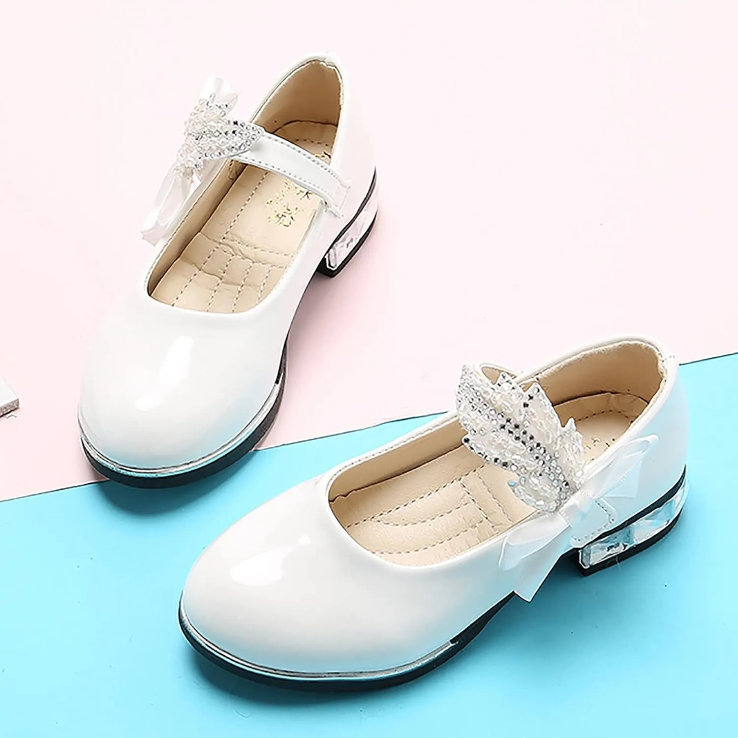 Girls PU Leather Mary Jane Ballet Flat Princess Low Heel School Wedding Pary Dress Shoes for Toddler Kids