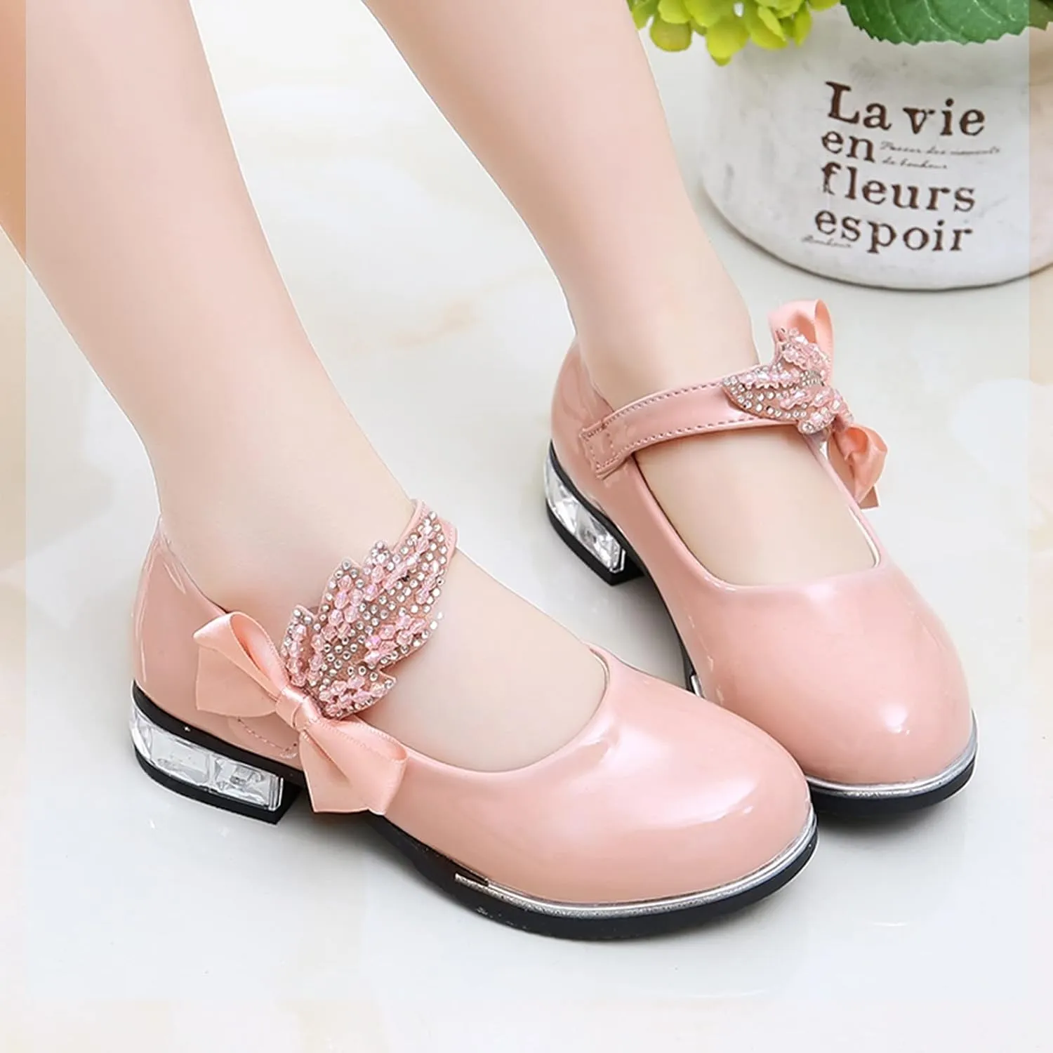 Girls PU Leather Mary Jane Ballet Flat Princess Low Heel School Wedding Pary Dress Shoes for Toddler Kids
