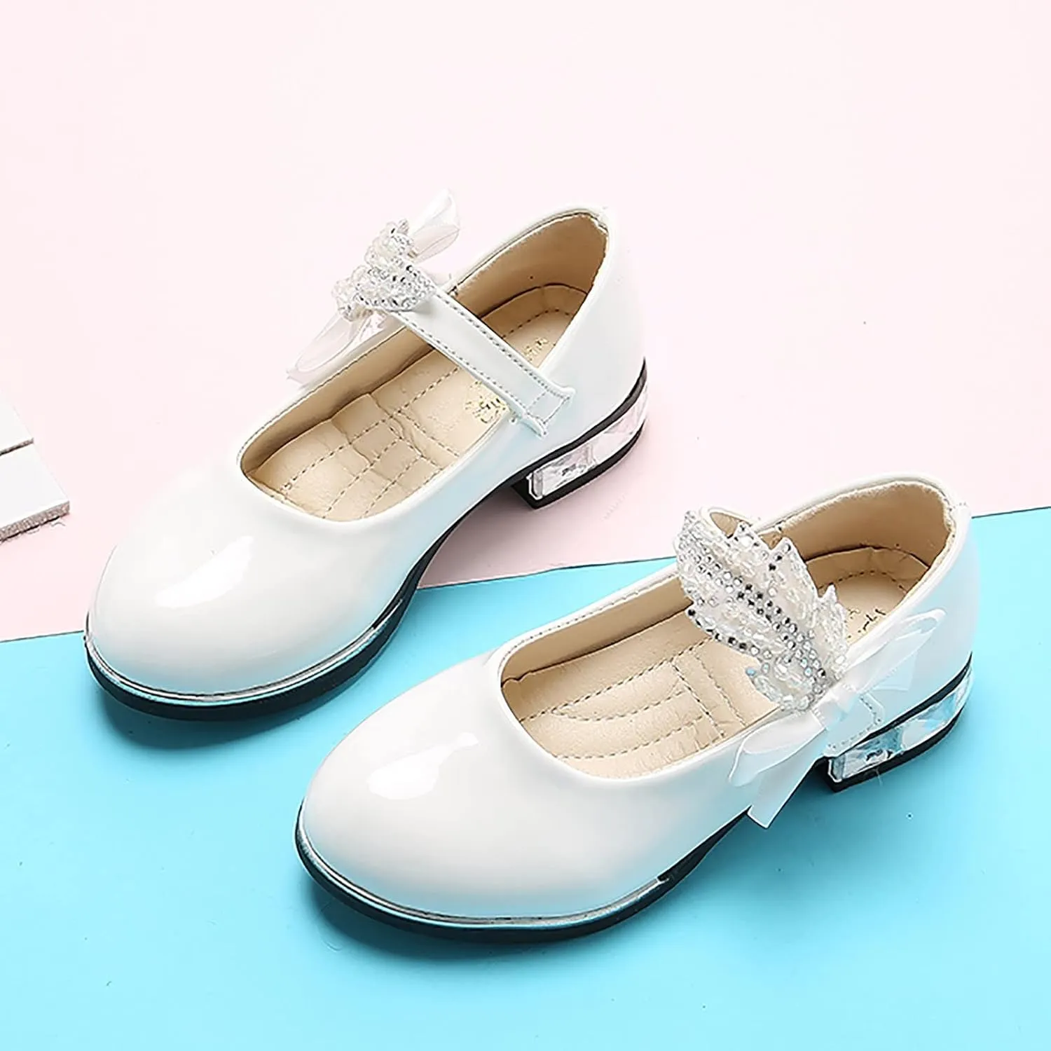 Girls PU Leather Mary Jane Ballet Flat Princess Low Heel School Wedding Pary Dress Shoes for Toddler Kids