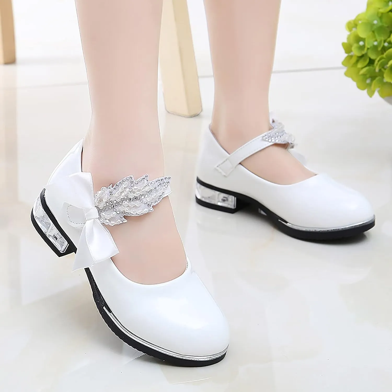 Girls PU Leather Mary Jane Ballet Flat Princess Low Heel School Wedding Pary Dress Shoes for Toddler Kids