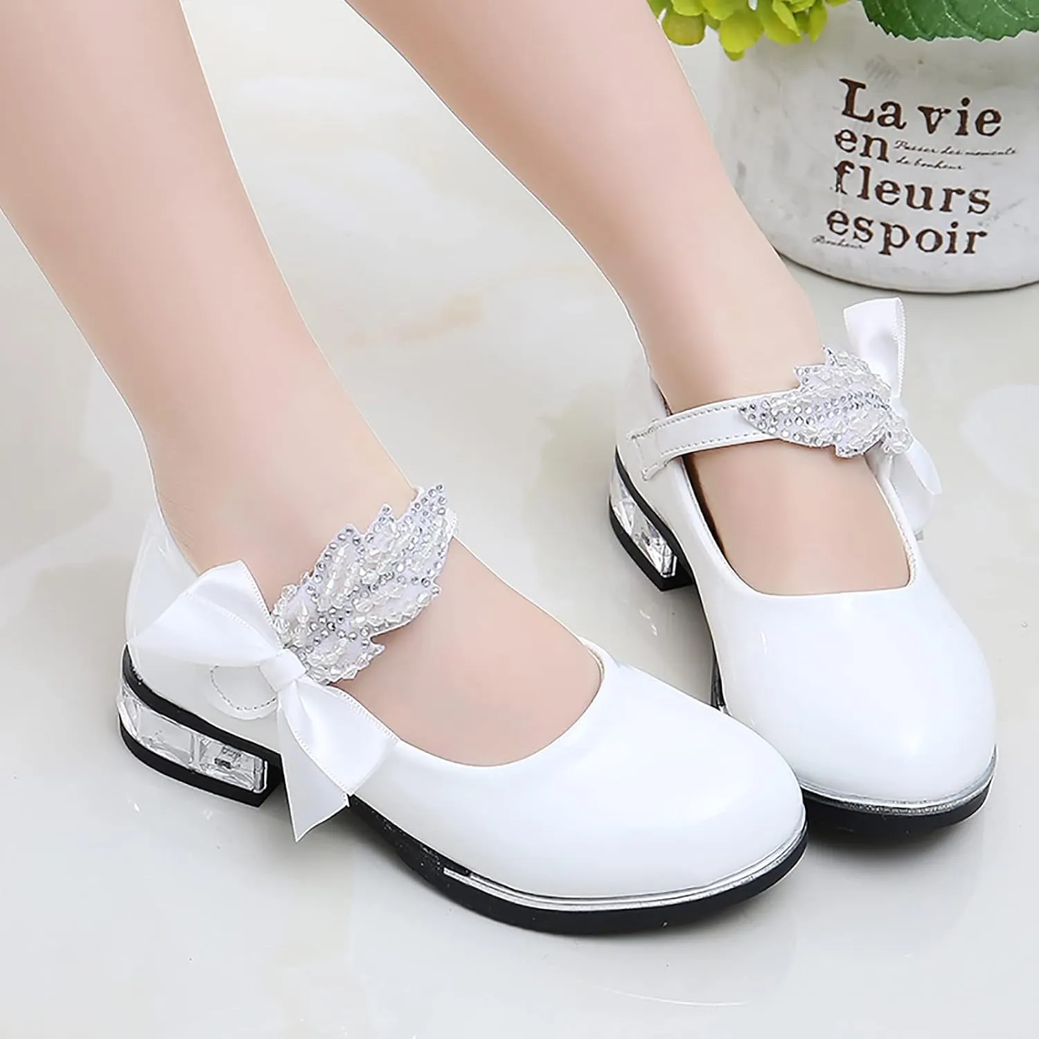 Girls PU Leather Mary Jane Ballet Flat Princess Low Heel School Wedding Pary Dress Shoes for Toddler Kids