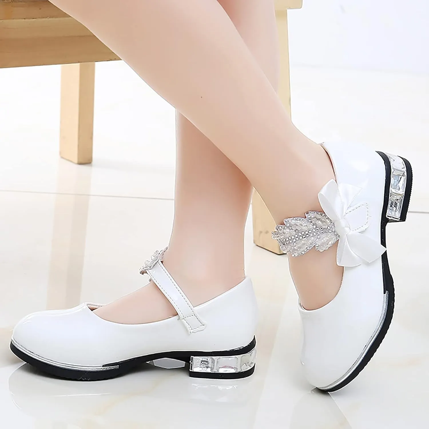 Girls PU Leather Mary Jane Ballet Flat Princess Low Heel School Wedding Pary Dress Shoes for Toddler Kids