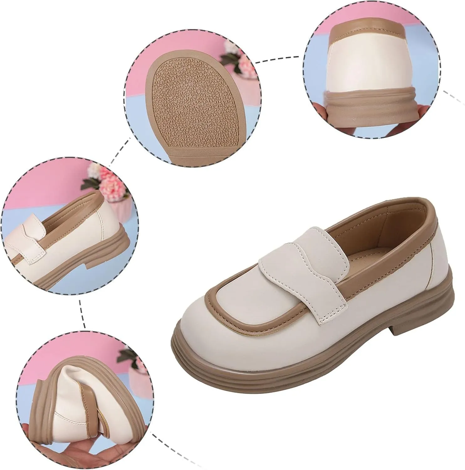 Girls School Mary Jane Shoes Chunky Heel Platform Slip On Fashion Casual Walking Shoes for Little Child Big Kids