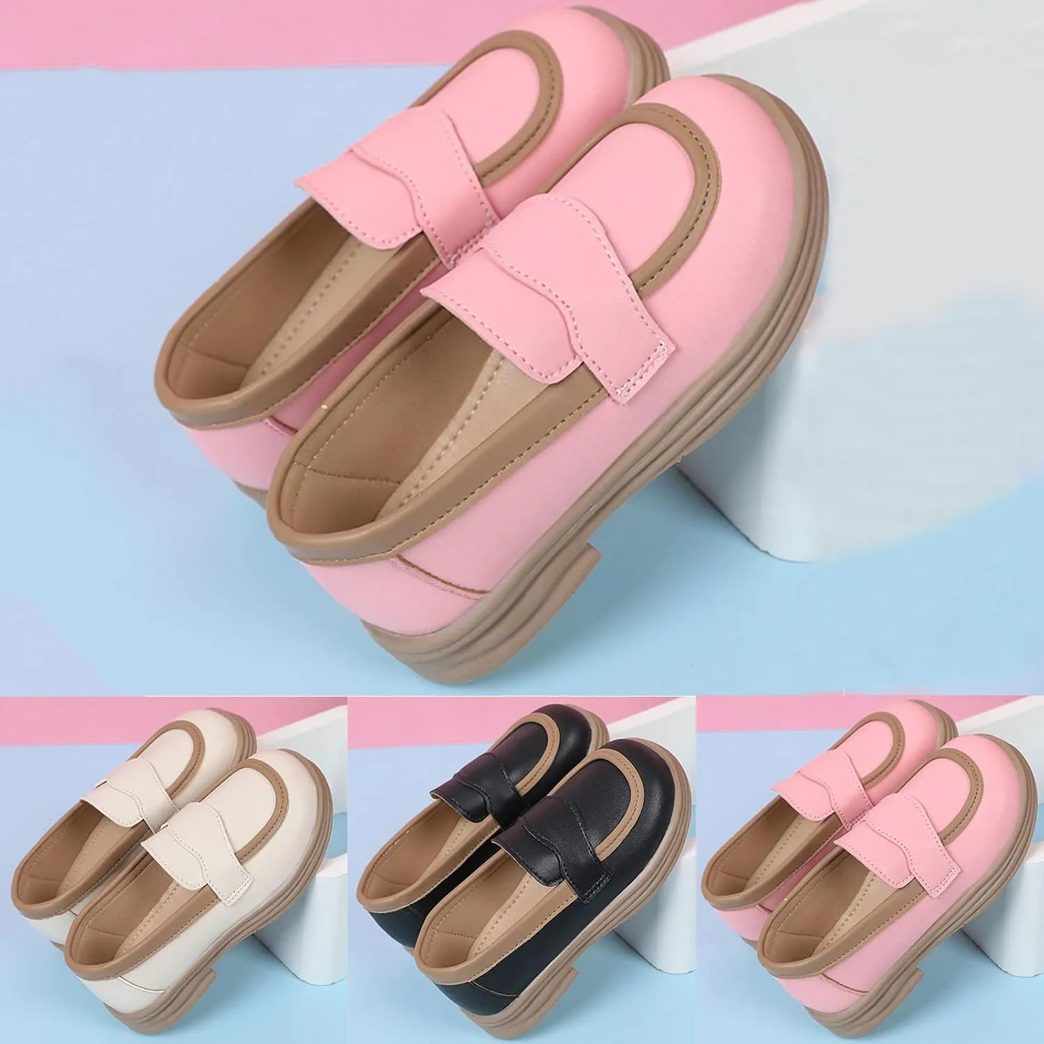 Girls School Mary Jane Shoes Chunky Heel Platform Slip On Fashion Casual Walking Shoes for Little Child Big Kids