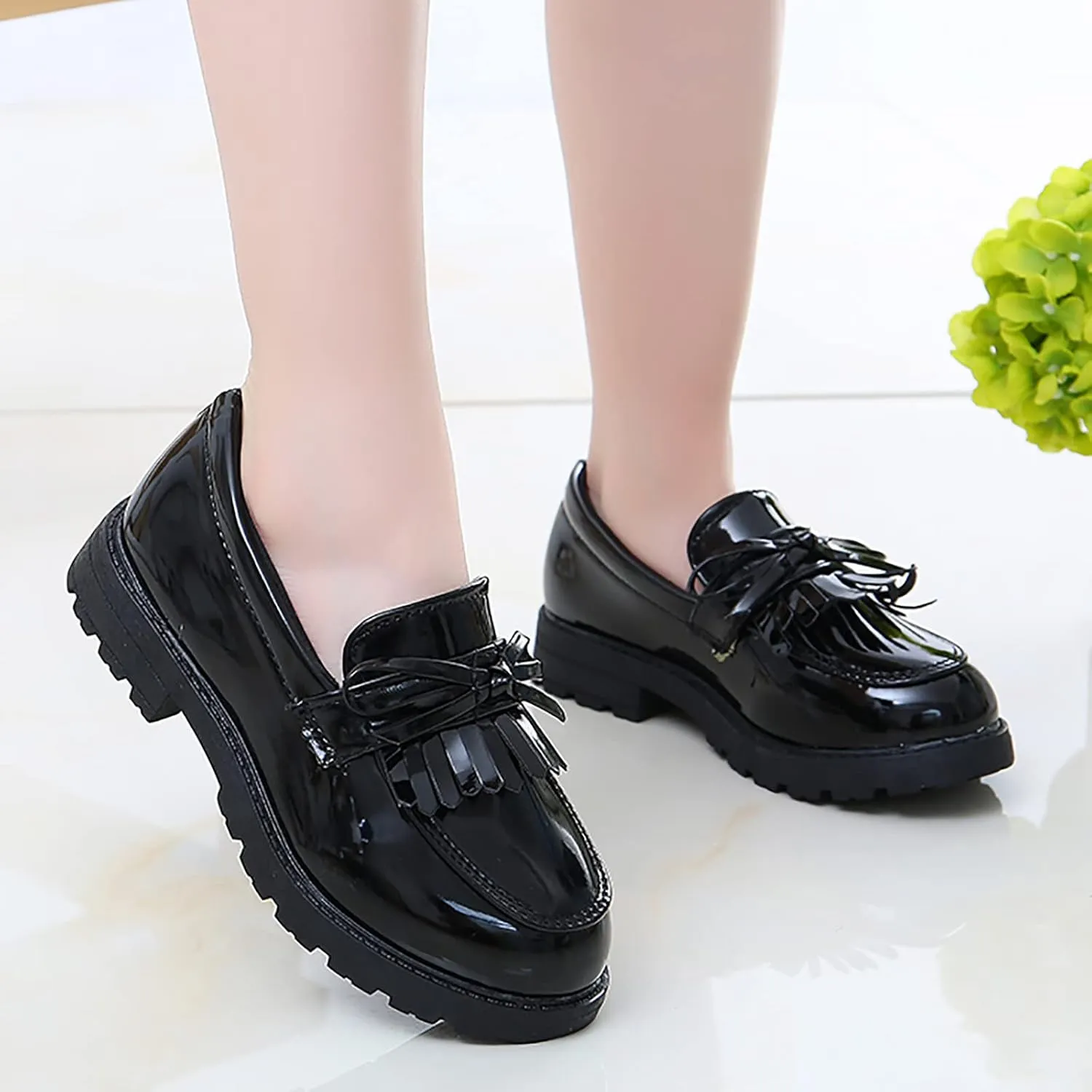 Girls Slip On Leather Loafer Tassel Bow School Dress Shoes for Girls Baby Swim Shoes