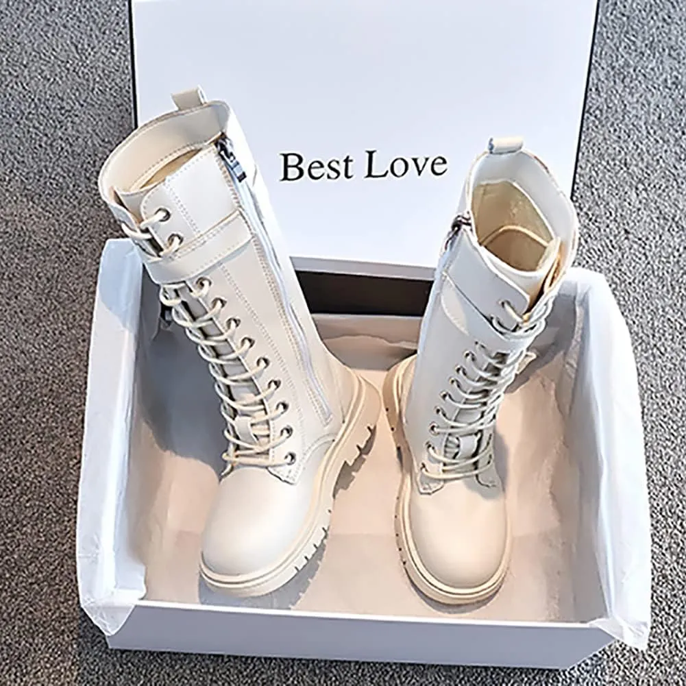 Girls Winter Warm Fur Riding Boots Knee High PU Leather Motorcycle boots