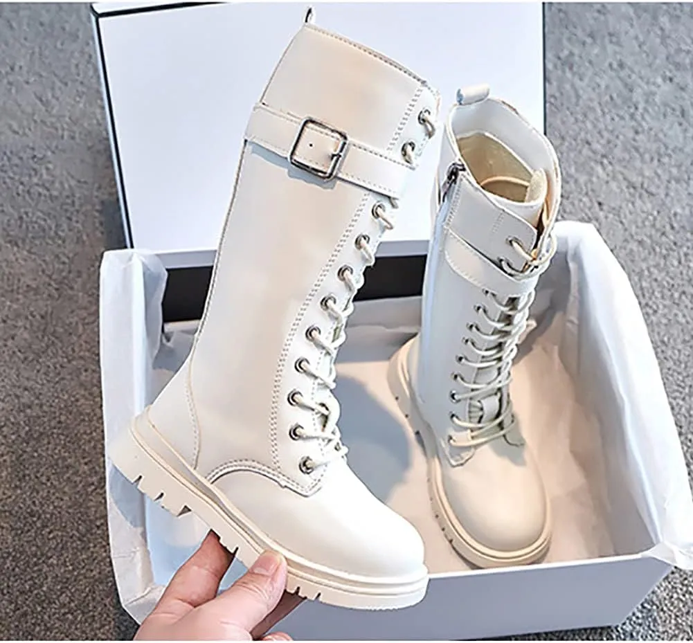 Girls Winter Warm Fur Riding Boots Knee High PU Leather Motorcycle boots