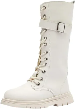 Girls Winter Warm Fur Riding Boots Knee High PU Leather Motorcycle boots