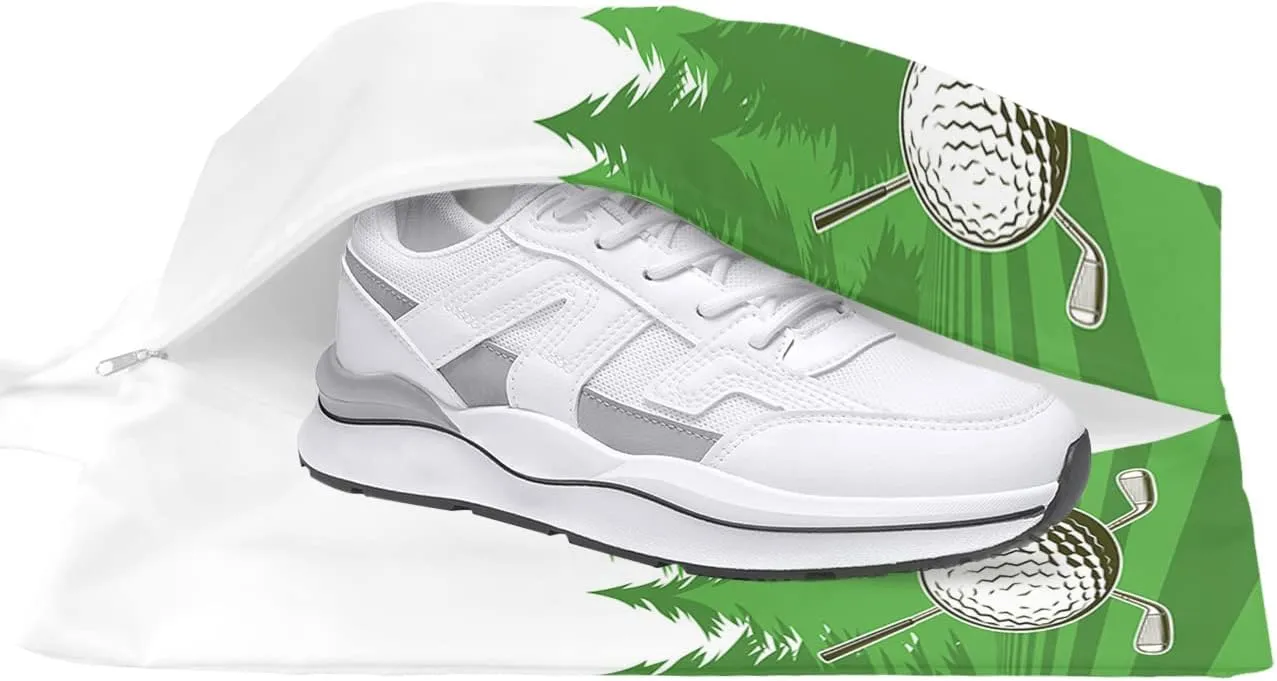 Golf Cart Travel Shoe Bags Waterproof, Golf Club Green Field Pine Tree Balls Sports Theme Portable Shoe Storage Organizer with Zipper for Men and Women, 15.7x8.7 Inch