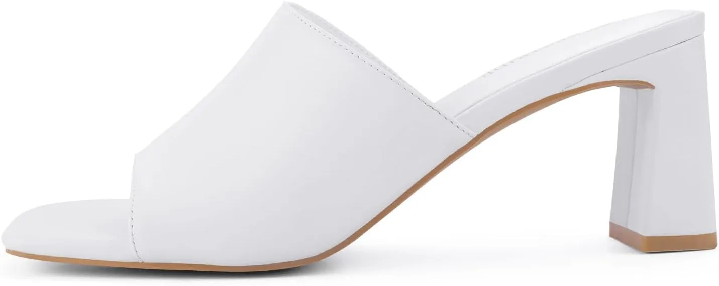 Heeled Sandals for Women Square Open Toe Heeled Mules Chunky Block High Heel Slip On Slides