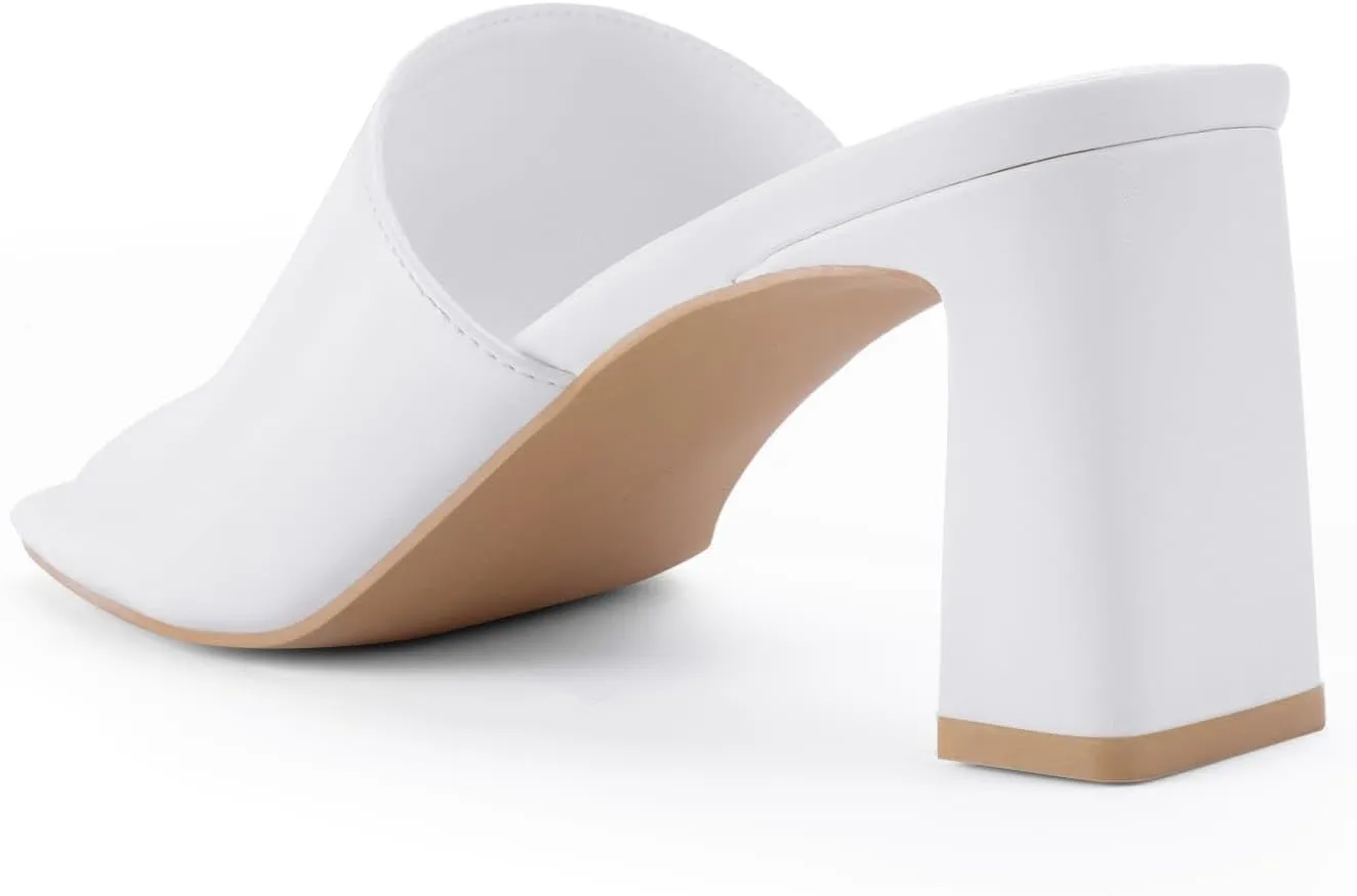 Heeled Sandals for Women Square Open Toe Heeled Mules Chunky Block High Heel Slip On Slides