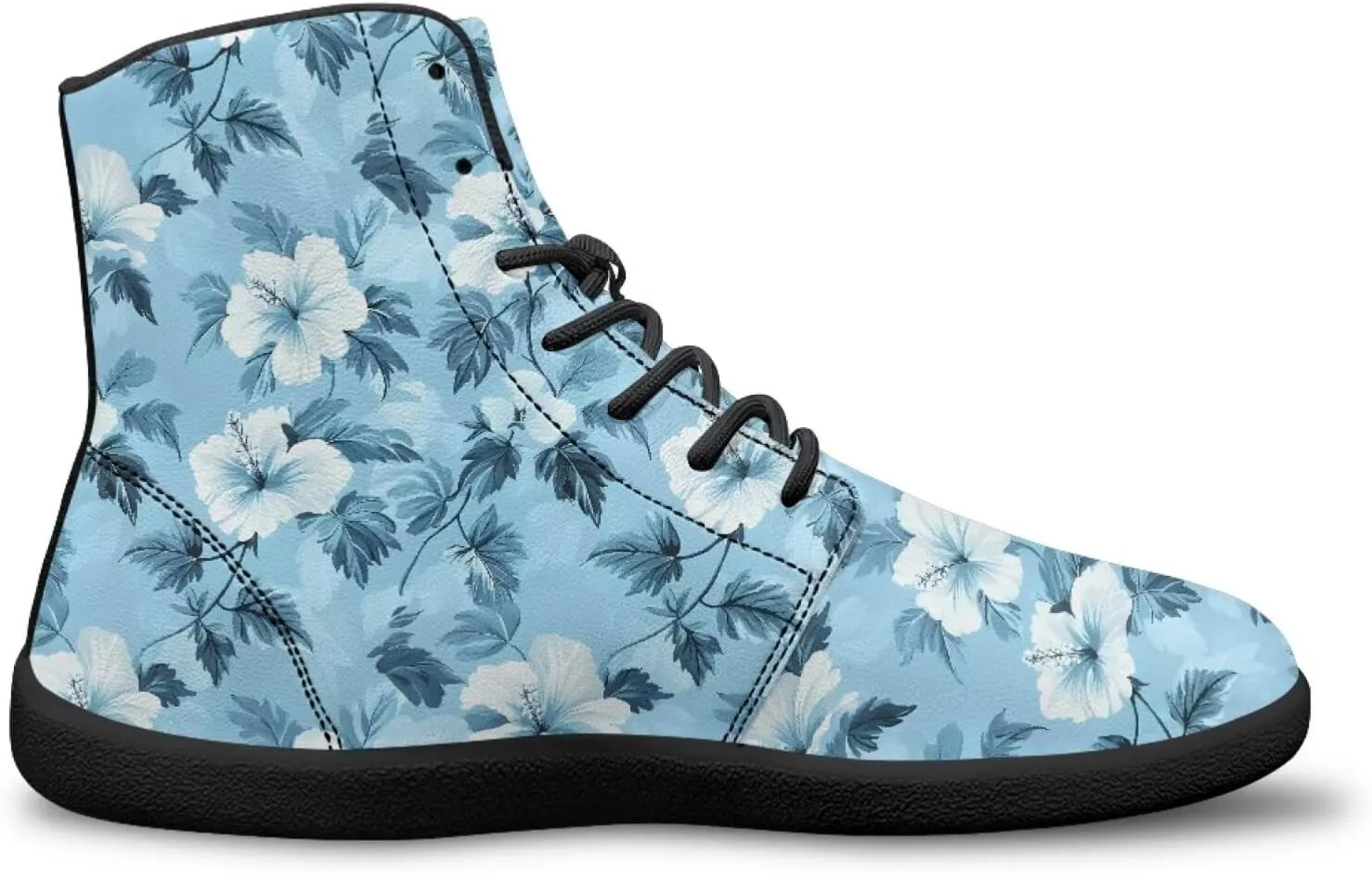 High Top Flower Design Wide Toe Barefoot Shoes for Men - Cross Training Running Shoes with Rubber Sole